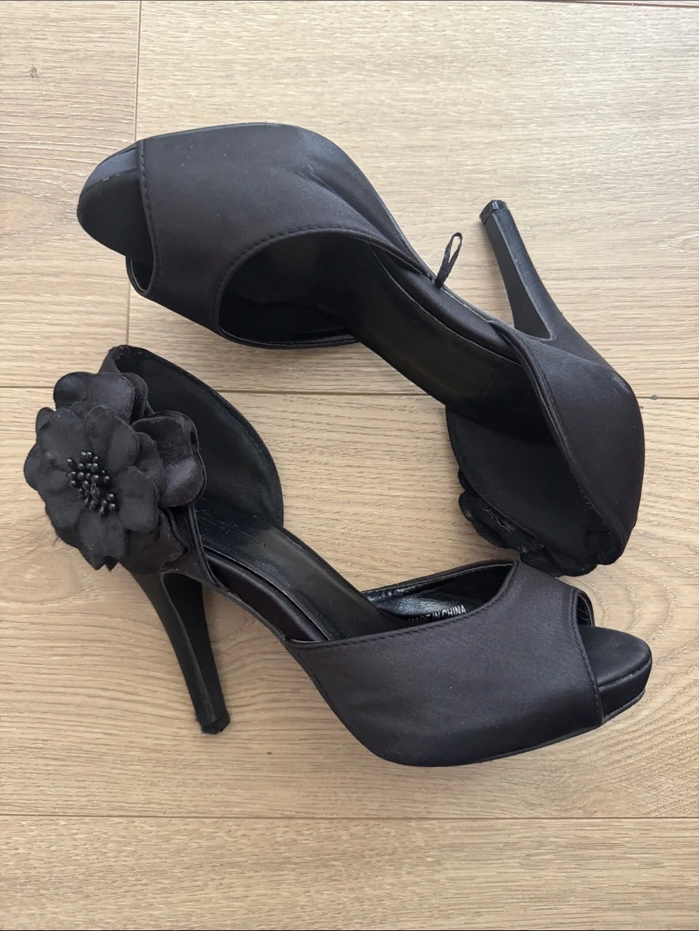 Forever 21 Black Floral Peep-Toe Stiletto Heels